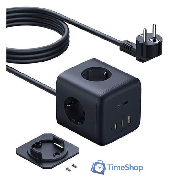 Удлинитель Baseus EnerFill FA11 Cube Power Strip 3AC+1U+2C 67W EU E00082100123-00 (1.5 м, черный) - Изображение №4 — Интернет-магазин Time-Shop