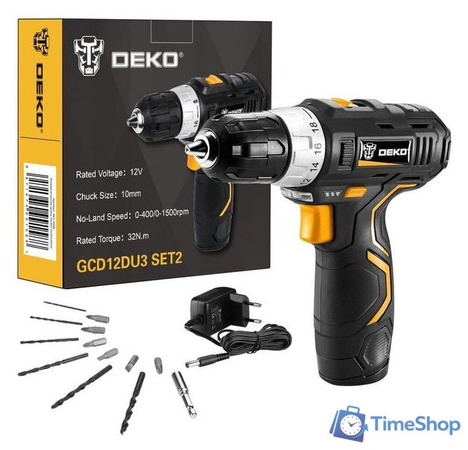 Дрель-шуруповерт Deko GCD12DU3 SET 2 063-4146 (с 1-им АКБ, набор оснастки) - Изображение №1 — Интернет-магазин Time-Shop