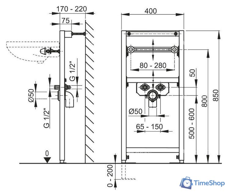 Инсталляция для раковины Alcaplast A104/850 - Изображение №2 — Интернет-магазин Time-Shop