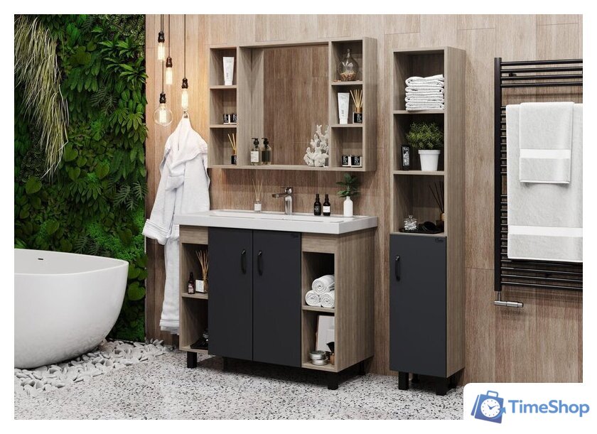  Onika Тумба под умывальник Тимбер 100.10 110010 (серый матовый/дуб сонома) - Изображение №4 — Интернет-магазин Time-Shop