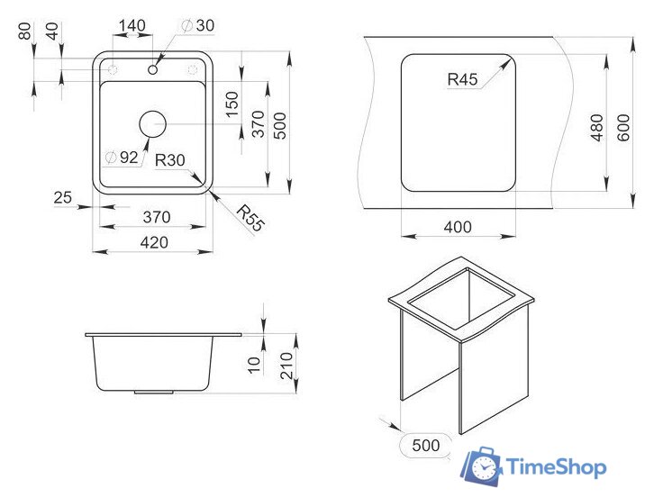 Кухонная мойка Granula ST-4202 (бежевый) - Изображение №3 — Интернет-магазин Time-Shop