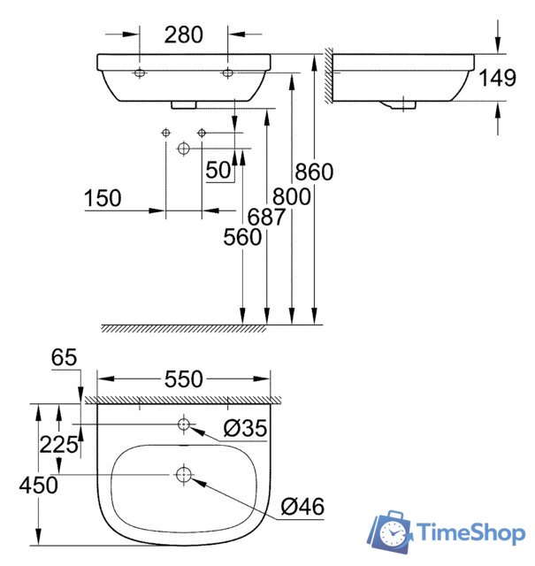 Умывальник Grohe 39336000 55x45 - Изображение №9 — Интернет-магазин Time-Shop