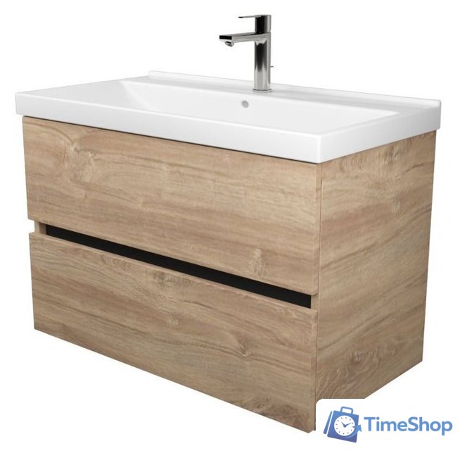  Дабер Тумба под умывальник 011 Andrea Elen 80 (с подсветкой, дуб канзас коричневый/черный) - Изображение №1 — Интернет-магазин Time-Shop