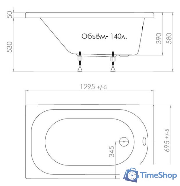 Ванна Triton Стандарт 130x70 (с ножками и экраном) - Изображение №7 — Интернет-магазин Time-Shop
