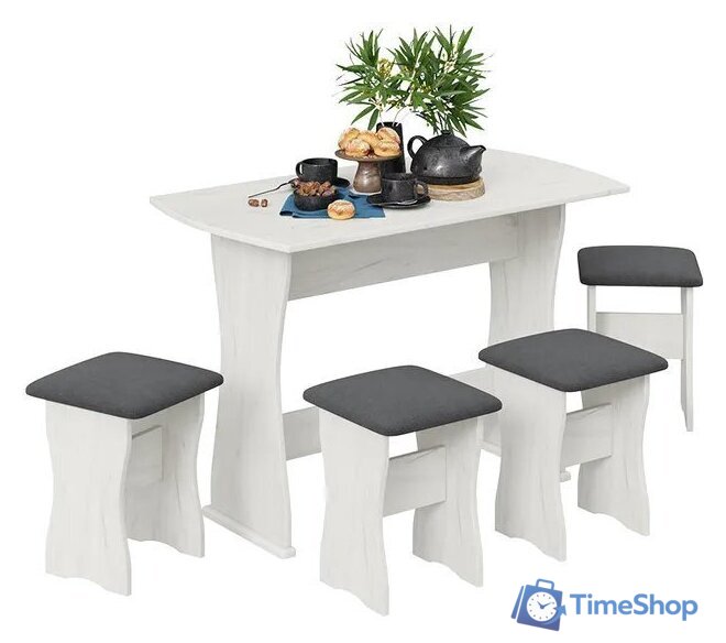 Обеденная группа Трия Тип 1 (дуб крафт белый/велюр серый) - Изображение №1 — Интернет-магазин Time-Shop