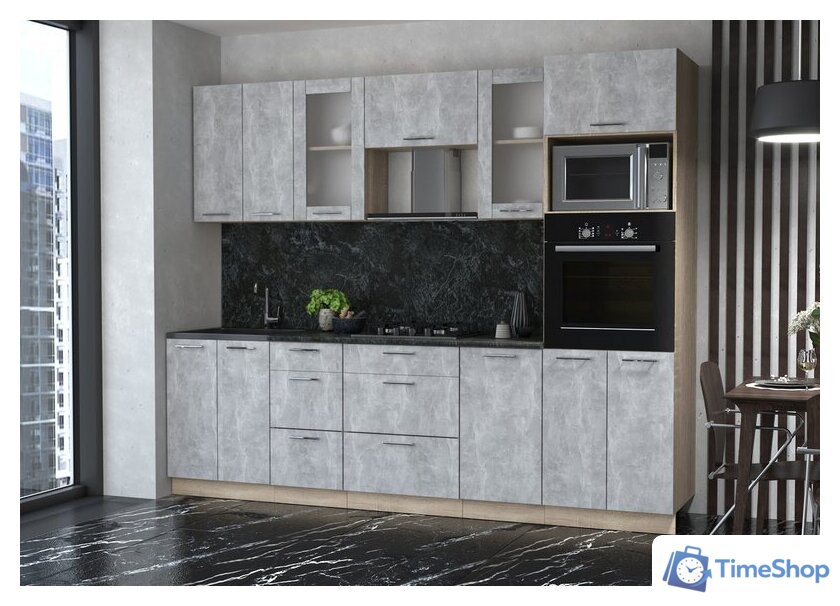 Готовая кухня Интерлиния Мила 2.6 ВТ (бетон/бетон/кастилло темный) - Изображение №1 — Интернет-магазин Time-Shop