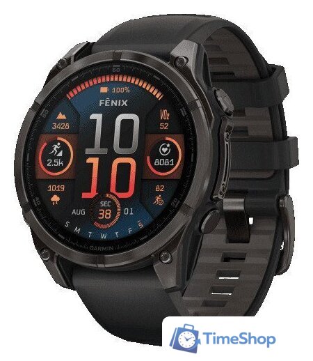 Умные часы Garmin Fenix 8 Sapphire, Titanium 47мм (угольно-черный DLC, пепельно-черный силиконовый ремешок) - Изображение №1 — Интернет-магазин Time-Shop