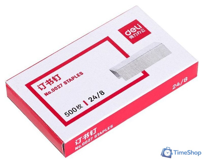 Скобы канцелярские Deli Essential №24/8 0027 (500 шт) - Изображение №1 — Интернет-магазин Time-Shop