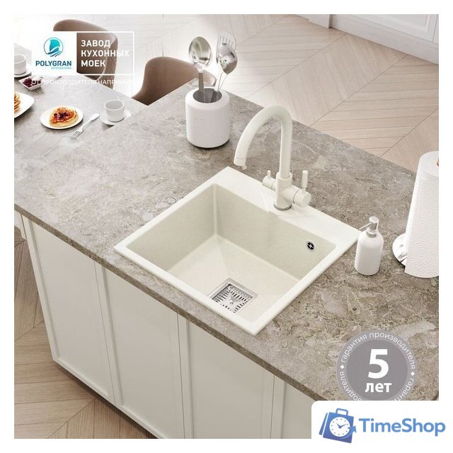 Кухонная мойка Polygran Blade 500 (белый хлопок) - Изображение №3 — Интернет-магазин Time-Shop