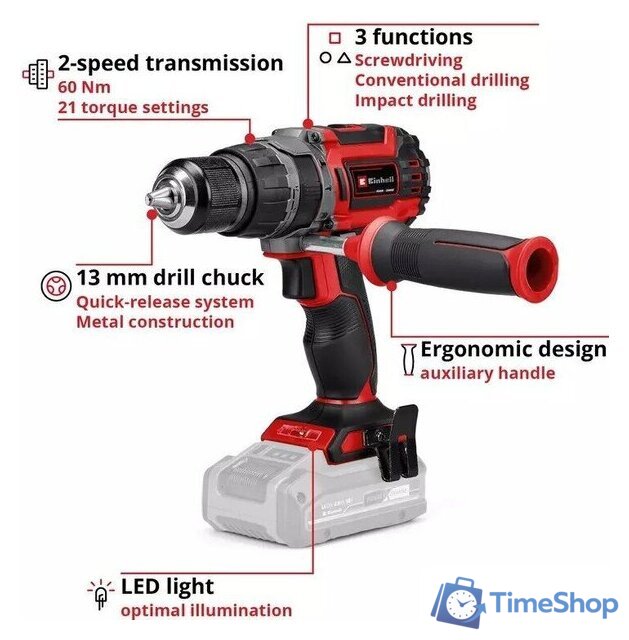Ударная дрель-шуруповерт Einhell TP-CD 18/60 Li-i BL Solo 4514205 (с 2-мя АКБ, кейс) - Изображение №3 — Интернет-магазин Time-Shop
