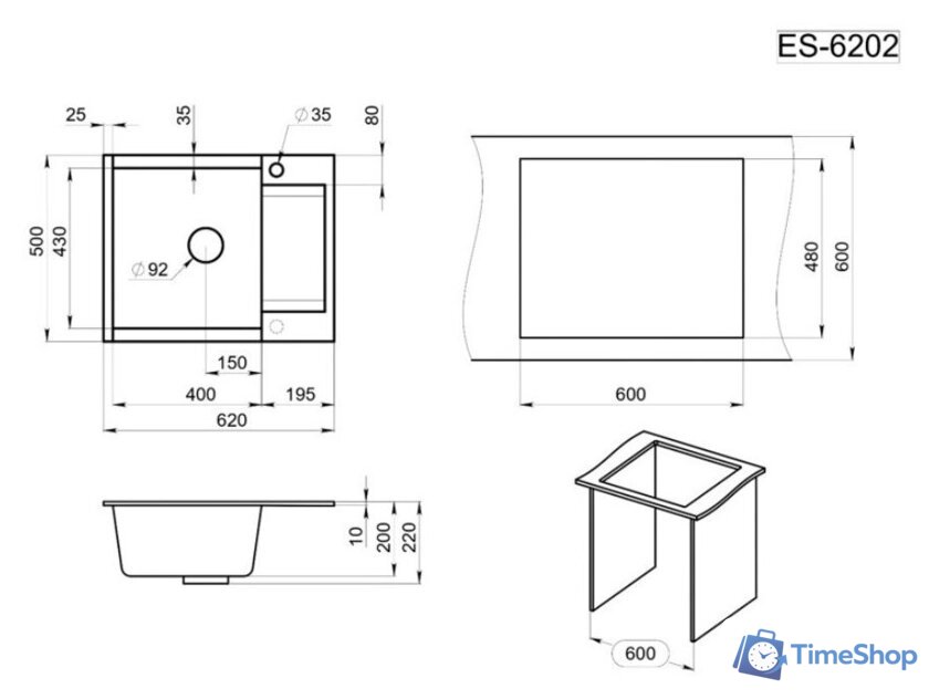 Кухонная мойка Granula ES-6202 (шварц) - Изображение №5 — Интернет-магазин Time-Shop