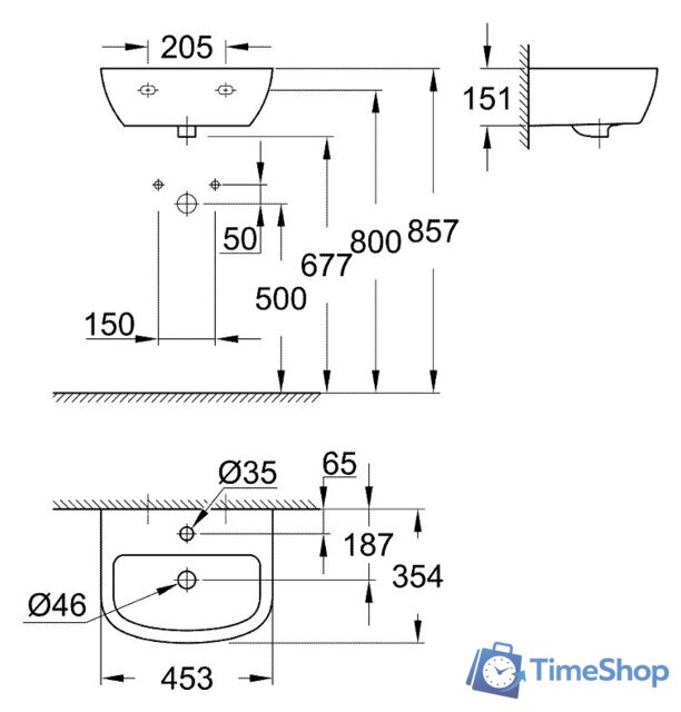 Умывальник Grohe 39424000 45.3x35.4 - Изображение №4 — Интернет-магазин Time-Shop