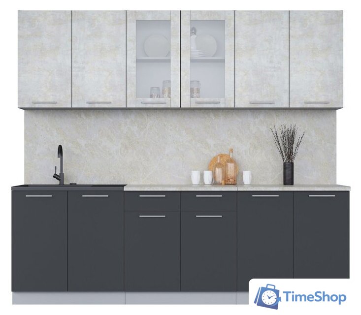 Готовая кухня Интерлиния Мила 24 (бетон лайт/антрацит/опал светлый) - Изображение №1 — Интернет-магазин Time-Shop