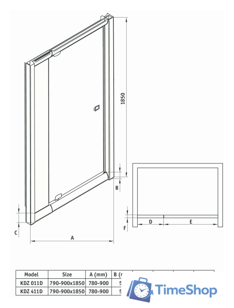 Душевая дверь Deante Zoom 90 KDZ 011D (хром/прозрачное) - Изображение №2 — Интернет-магазин Time-Shop