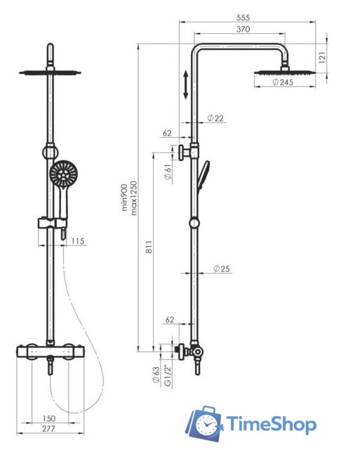 Душевая система  Rubineta Olo BK + Thermo-15 BK 625038 - Изображение №2 — Интернет-магазин Time-Shop