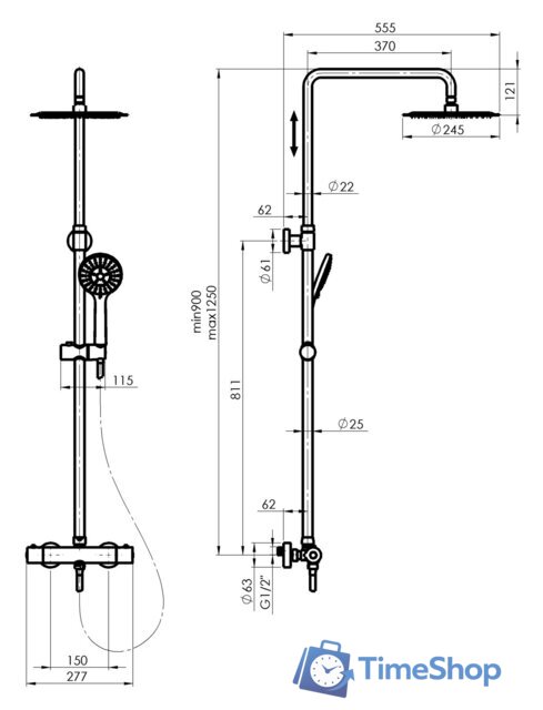 Душевая система  Rubineta Olo BK + Thermo-15 BK 625038 - Изображение №2 — Интернет-магазин Time-Shop