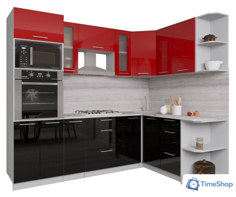 Готовая кухня Интерлиния Мила Gloss 1.68x2.4 правая (красный-черный) - Изображение №1 — Интернет-магазин Time-Shop