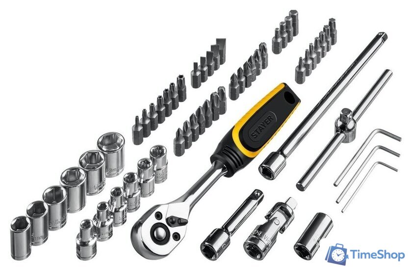 Набор трещотка с головками и битами Stayer 27760-H57 (57 предметов) - Изображение №7 — Интернет-магазин Time-Shop