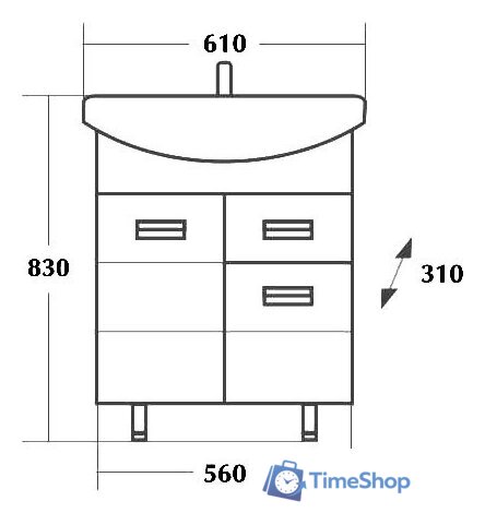  Onika Тумба под умывальник Балтика 60.12 (белый) [106041] - Изображение №3 — Интернет-магазин Time-Shop