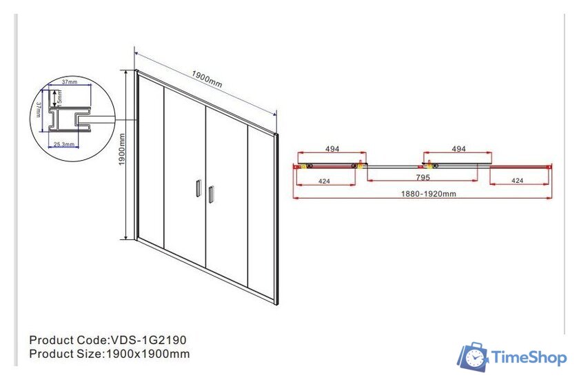 Душевая дверь Vincea Garda VDS-1G2190CL (хром/прозрачное) - Изображение №7 — Интернет-магазин Time-Shop