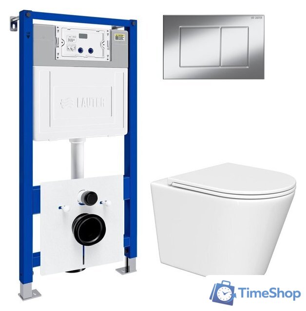 Унитаз подвесной Lauter Longer 2110822 с кнопкой 219701J (прямоугольная, хром) - Изображение №2 — Интернет-магазин Time-Shop