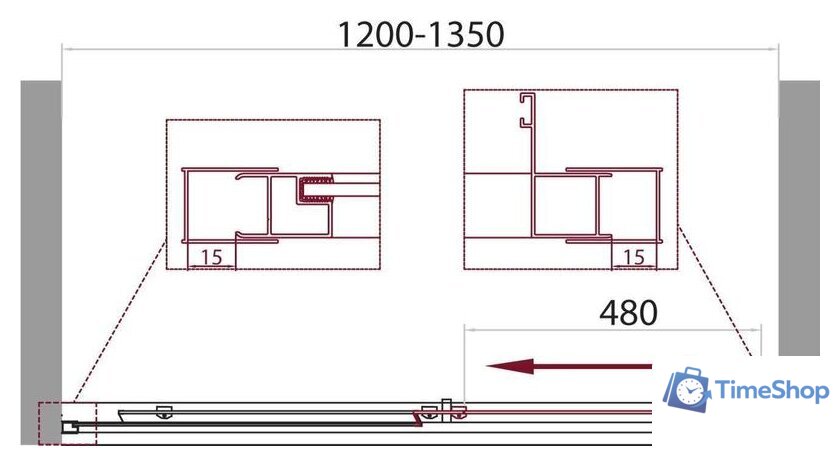 Душевая дверь BelBagno UNIQUE-BF-1-120/135-C-Cr (прозрачное стекло) - Изображение №5 — Интернет-магазин Time-Shop