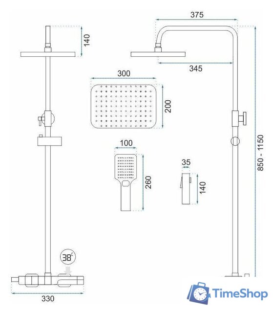 Душевая система  Rea Rob black REA-P6627 - Изображение №9 — Интернет-магазин Time-Shop