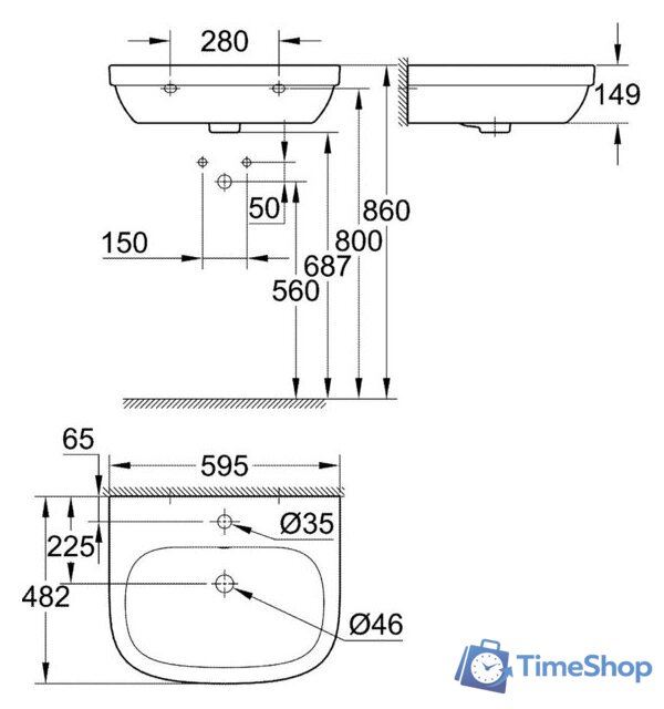 Умывальник Grohe 3933500H с гигиеническим покрытием 59.5x48.2 - Изображение №9 — Интернет-магазин Time-Shop