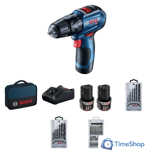 Ударная дрель-шуруповерт Bosch GSB 12V-30 Professional 06019G9101 (с 2-мя АКБ 2 Ач, набор оснастки, сумка) - Изображение №1 — Интернет-магазин Time-Shop