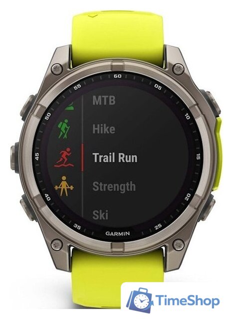 Умные часы Garmin Fenix 8 Solar, Sapphire 47мм (титановый серый с желтым ремешком) - Изображение №6 — Интернет-магазин Time-Shop