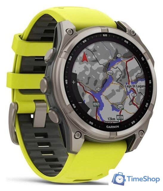 Умные часы Garmin Fenix 8 Solar, Sapphire 47мм (титановый серый с желтым ремешком) - Изображение №2 — Интернет-магазин Time-Shop
