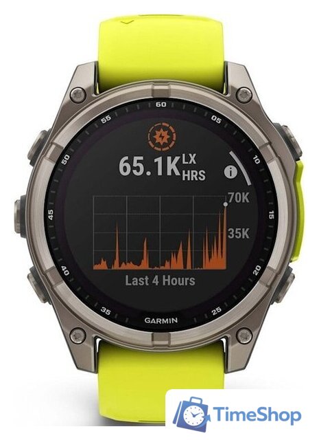 Умные часы Garmin Fenix 8 Solar, Sapphire 47мм (титановый серый с желтым ремешком) - Изображение №3 — Интернет-магазин Time-Shop