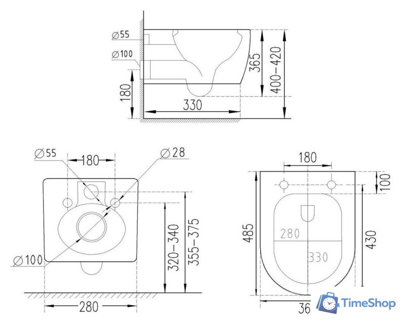Унитаз подвесной Roxen Antares в комплекте с инсталляцией Asten Readle Zentralmodul AR0601-185CH с кнопкой (хром глянец) - Изображение №20 — Интернет-магазин Time-Shop
