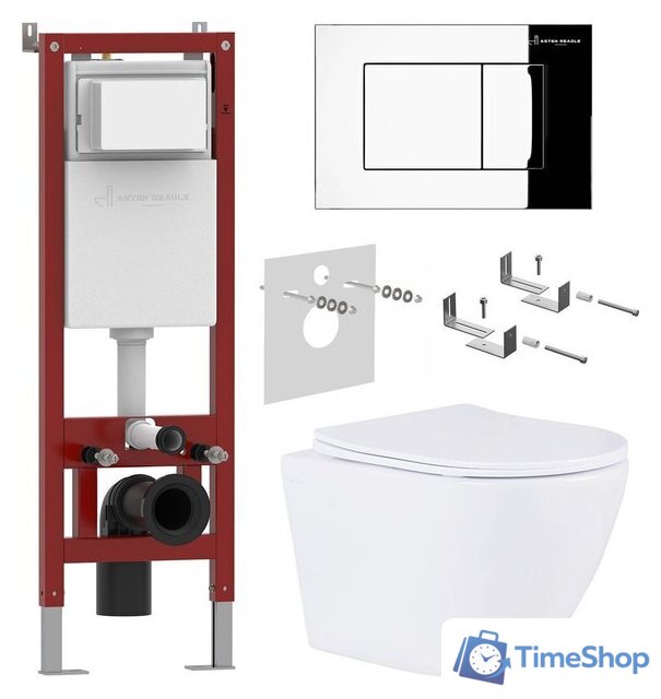 Унитаз подвесной Roxen Antares в комплекте с инсталляцией Asten Readle Zentralmodul AR0601-185CH с кнопкой (хром глянец) - Изображение №1 — Интернет-магазин Time-Shop