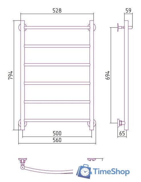 Полотенцесушитель Стилье Версия-Н2 800х500 (6) Г 18 00622-8050 - Изображение №3 — Интернет-магазин Time-Shop