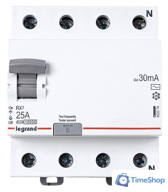 Устройство защитного отключения Legrand RX3 4P 25A 10kA 30mA A 402074 - Изображение №1 — Интернет-магазин Time-Shop