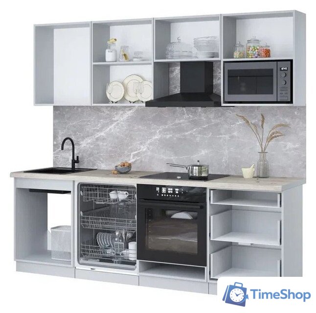 Готовая кухня Интерлиния Мила Лайт 2.4-ПМ2 (дуб веллингтон/антрацит/травертин серый) - Изображение №4 — Интернет-магазин Time-Shop