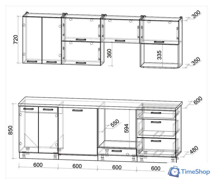 Готовая кухня Интерлиния Мила Лайт 2.4-ПМ2 (дуб веллингтон/антрацит/травертин серый) - Изображение №6 — Интернет-магазин Time-Shop