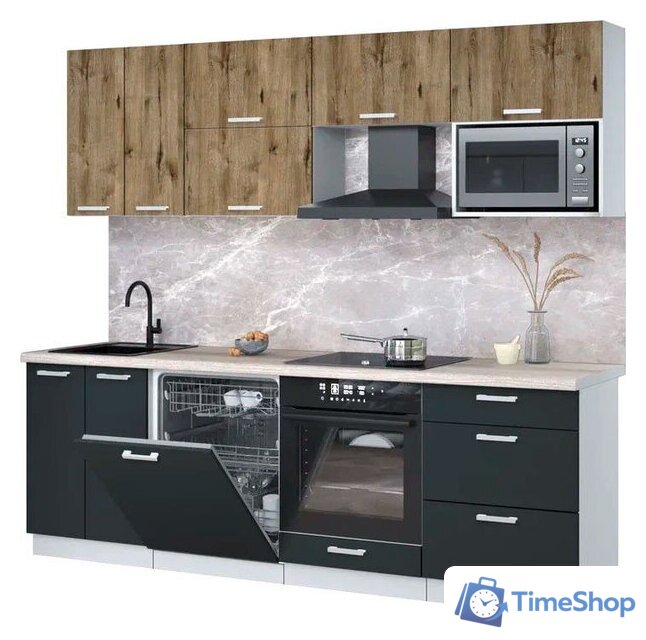 Готовая кухня Интерлиния Мила Лайт 2.4-ПМ2 (дуб веллингтон/антрацит/травертин серый) - Изображение №1 — Интернет-магазин Time-Shop