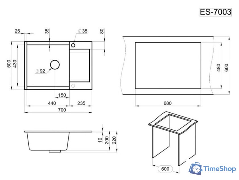 Кухонная мойка Granula ES-7003 (алюминиум) - Изображение №5 — Интернет-магазин Time-Shop