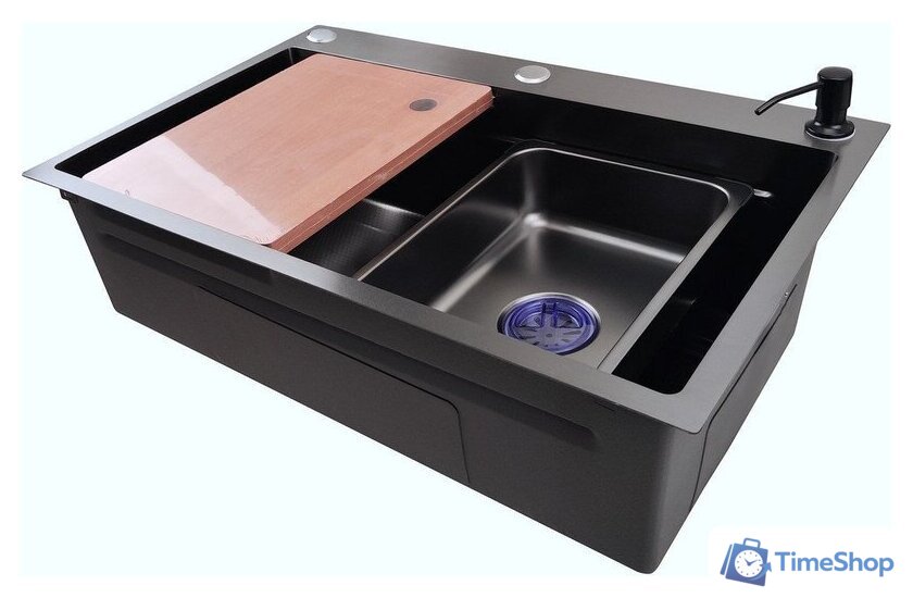 Кухонная мойка Stellar Decor S7045NB-A-D (нано черный, c доской) - Изображение №3 — Интернет-магазин Time-Shop