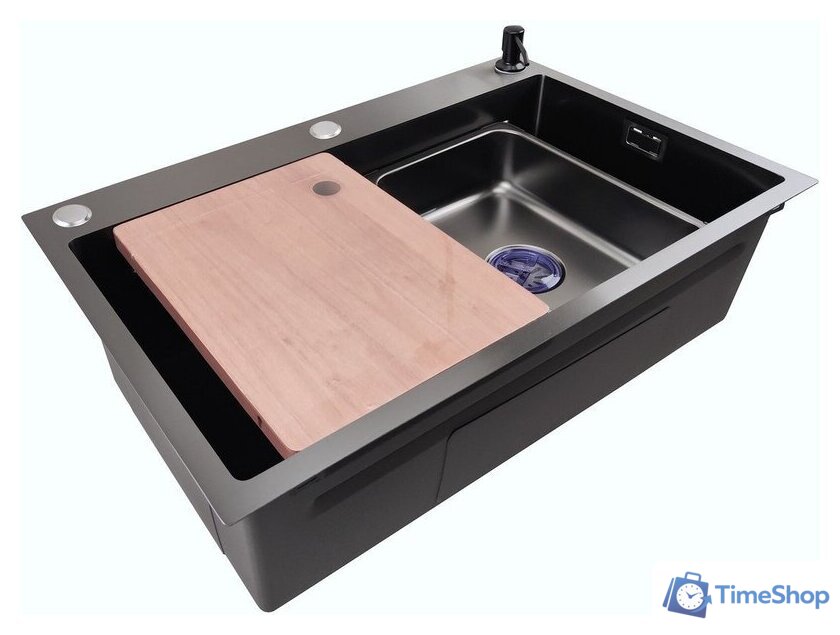 Кухонная мойка Stellar Decor S7045NB-A-D (нано черный, c доской) - Изображение №2 — Интернет-магазин Time-Shop