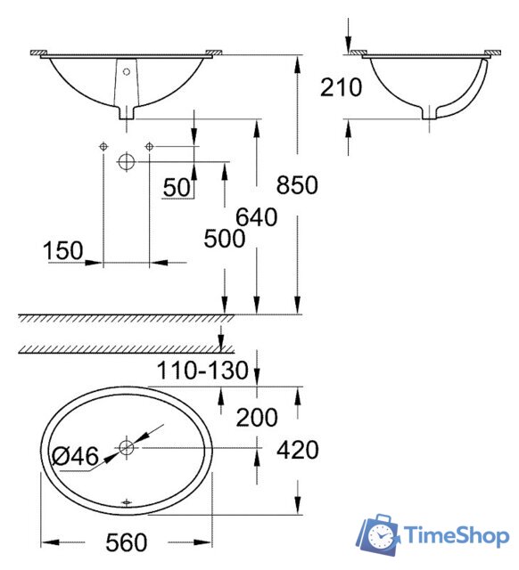 Умывальник Grohe 39423000 56x42 - Изображение №4 — Интернет-магазин Time-Shop