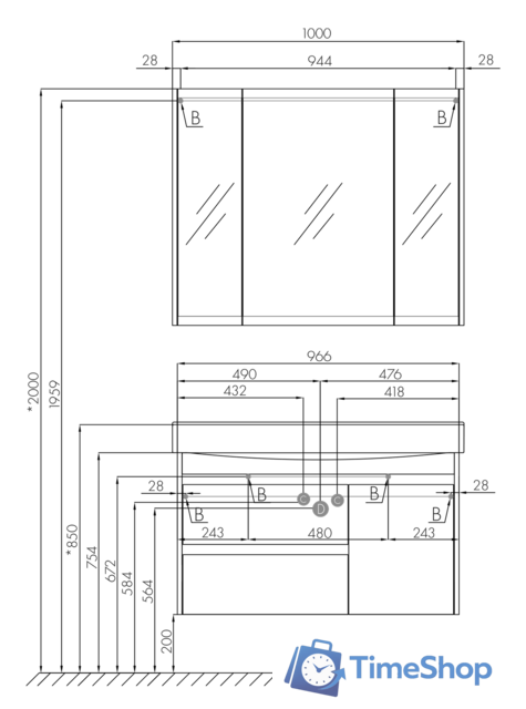  Акватон Тумба под умывальник Нортон 100 1A249001NT010 (белый/дуб эндгр.) - Изображение №6 — Интернет-магазин Time-Shop