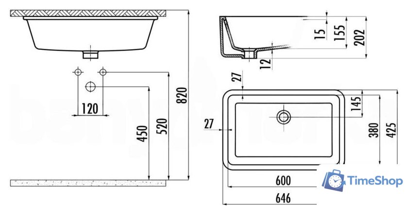 Умывальник Creavit TP 38x60 TP760-00CB00E-0000 - Изображение №3 — Интернет-магазин Time-Shop