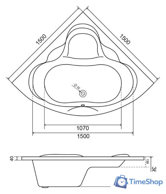 Ванна Lauter Riviera 150x150 21050150 (с каркасом) - Изображение №13 — Интернет-магазин Time-Shop