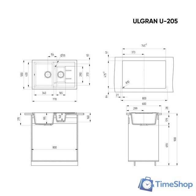 Кухонная мойка Ulgran U-205 (ультра-черный) - Изображение №3 — Интернет-магазин Time-Shop