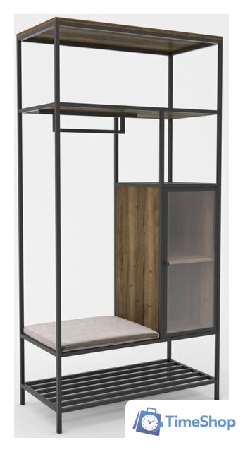 Стеллаж Hype Mebel Босс 120x200 (черный/дуб галифакс олово/велюр серый) - Изображение №1 — Интернет-магазин Time-Shop