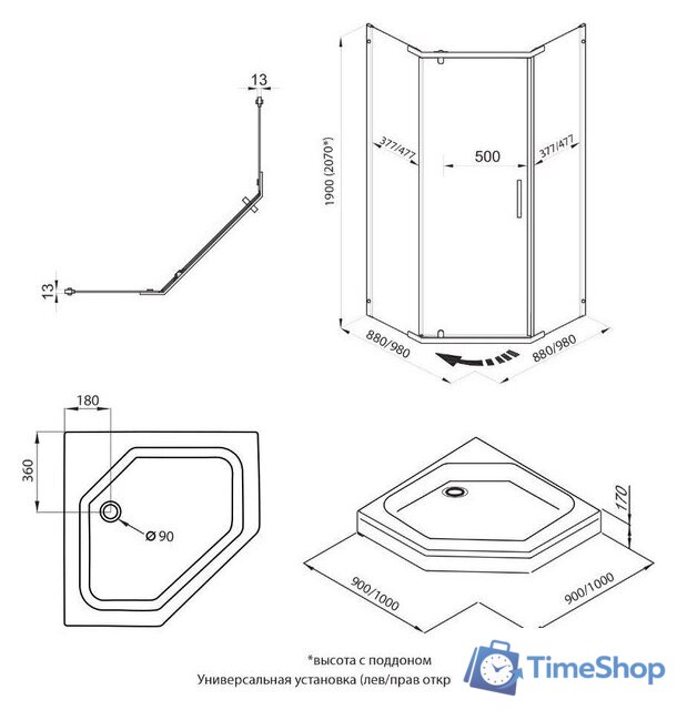 Душевой уголок Triton Дека 100x100 (хром, с поддоном) - Изображение №5 — Интернет-магазин Time-Shop