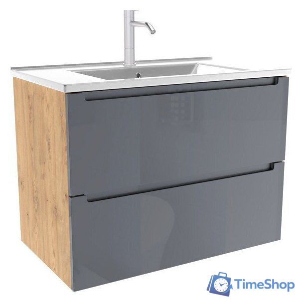  ЗОВ Тумба под умывальник Дион 80 D80LHO0M7015GKV5 (графит глянцевый/дуб) - Изображение №1 — Интернет-магазин Time-Shop